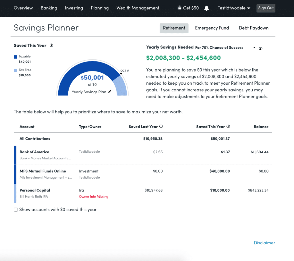 Personal Capital Savings Planner