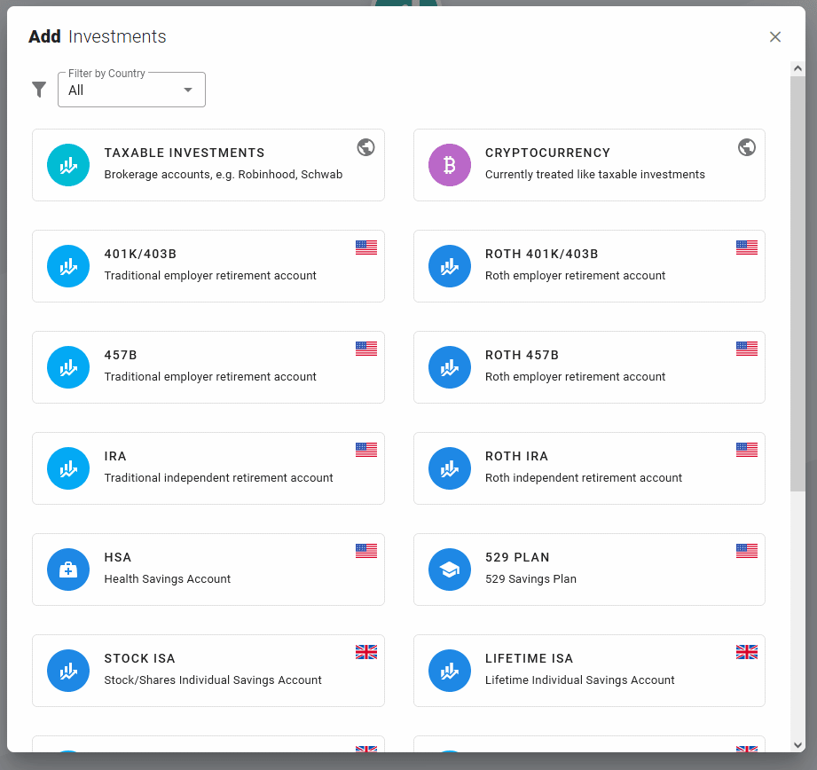 ProjectionLab Investment Accounts