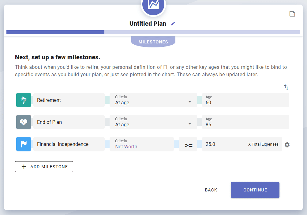 ProjectionLab Milestones