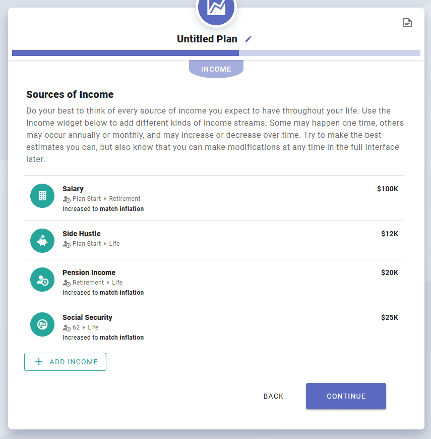 ProjectionLab Sources of Income