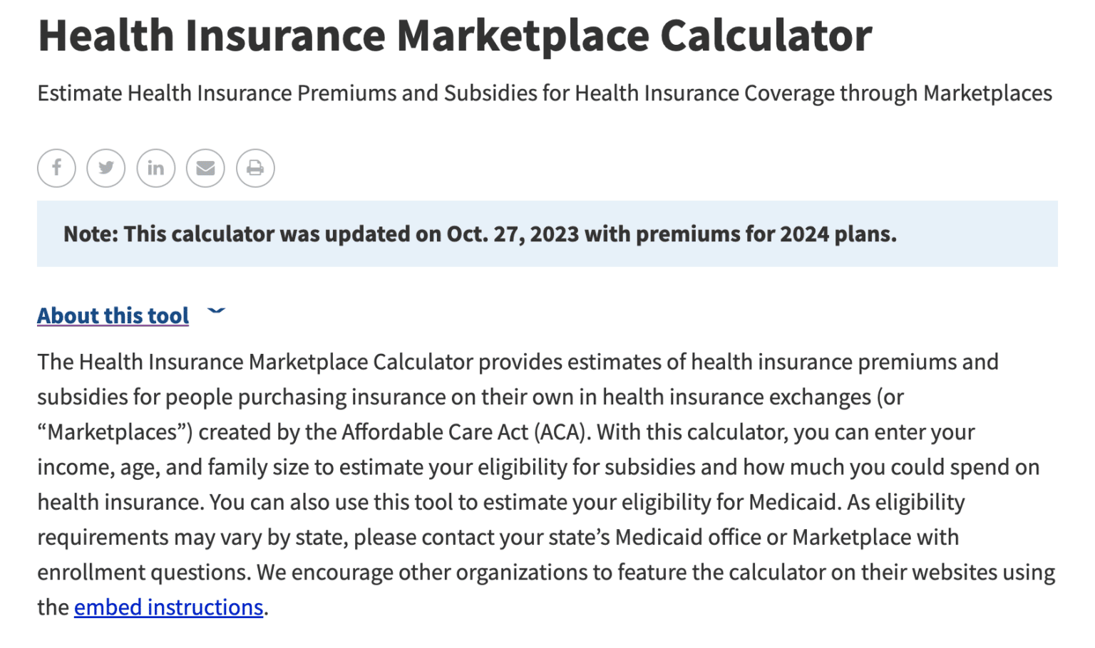 KFF Health Insurance Marketplace Calculator – Rob Berger