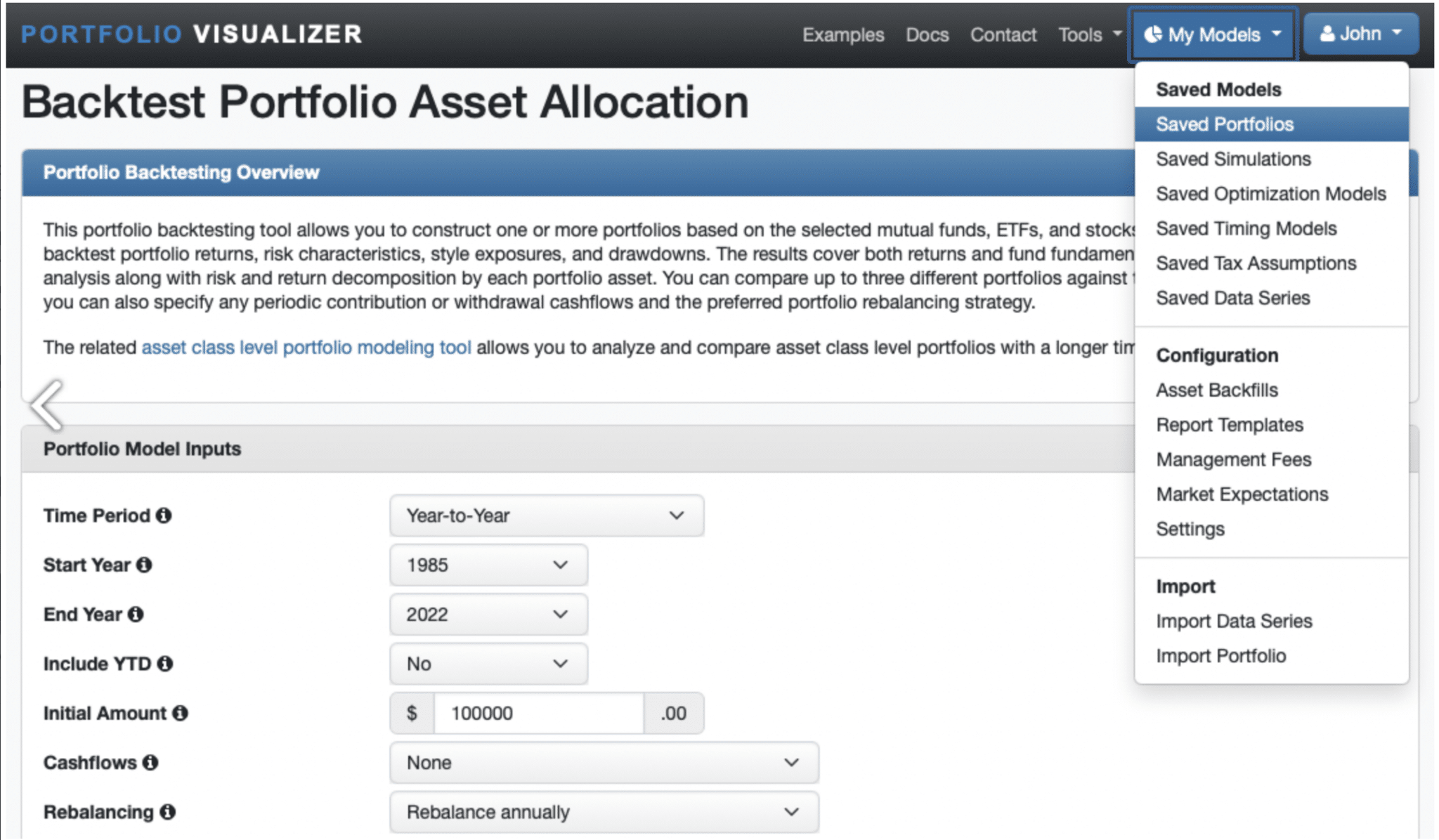 Portfolio Visualizer Backtest Portfolio Asset Allocation