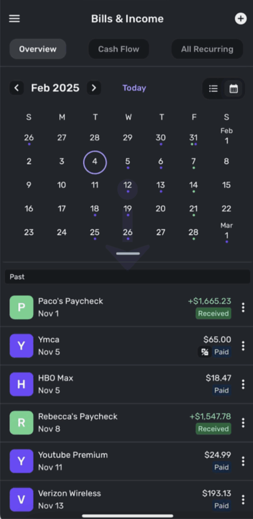 Simplifi mobile calendar