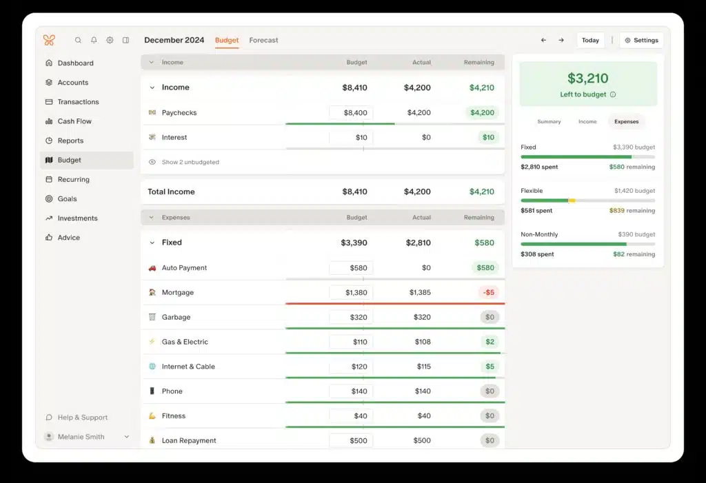 Monarch Money budget