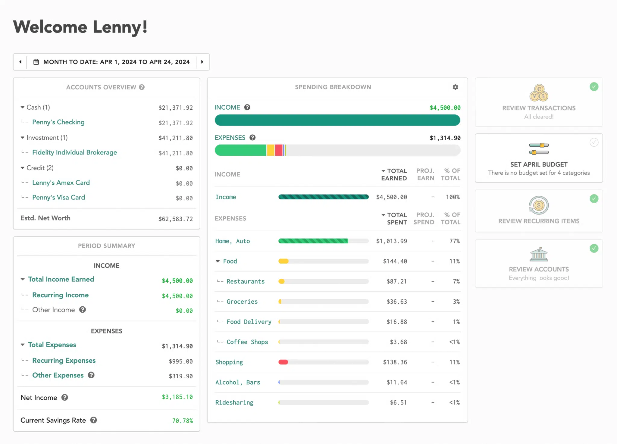 Lunch Money budget dashboard